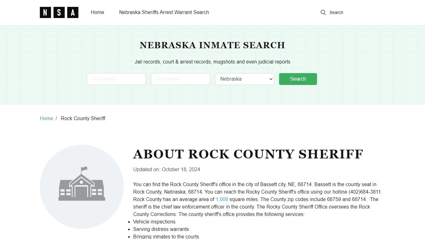 Rock County Sheriff, Nebraska and County Jail Information